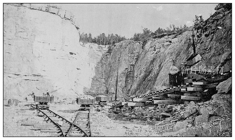 古董黑白照片:Lime Quarry, Camden, Maine